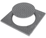 COUVERCLE FONTE 300X300 OUVERTURE RONDE B 125 AVEC CADRE