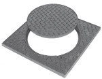 COUVERCLE FONTE 500X500 OUVERTURE RONDE B 125 AVEC CADRE